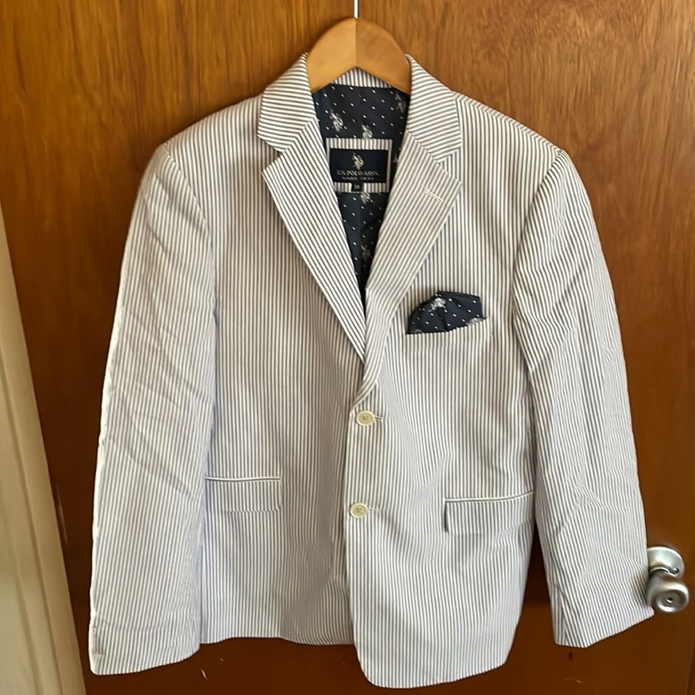 US Polo Assn boys seersucker blazer size 14